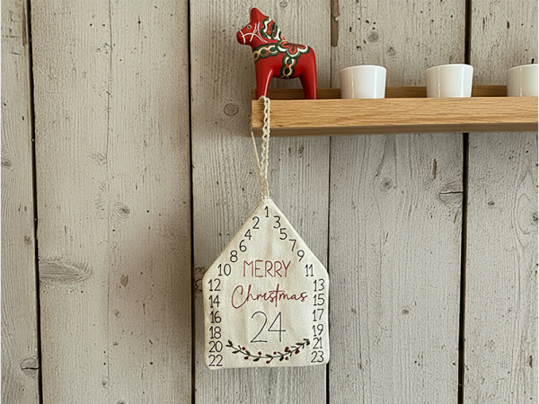 Adventskalenderhaus aus Stoff Merry Christmas - ITH-Stickdatei